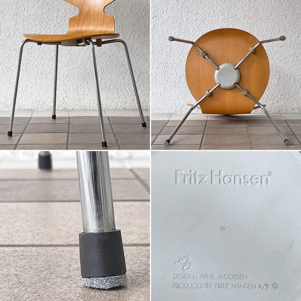 フリッツハンセン Fritz Hansen アントチェア 4本脚 ナチュラルビーチ ラッカー アルネ・ヤコブセン 北欧家具 D ◇