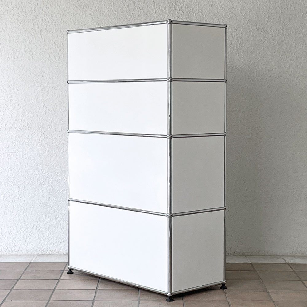 USMハラー USM Haller モジュラーファニチャー キャビネット シェルフ 1列4段 W77cm エクステンションシェルフ×4+ドロップダウン+ドロワー 定価431,595円 ◇
