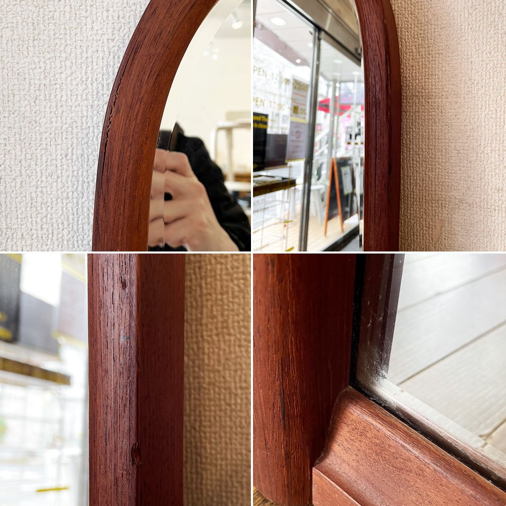 ジャパンビンテージ Japan Vintage チーク材 ウォールミラー アーチ型 鏡 姿見 35×127.5cm 壁掛け式 北欧スタイル ◎