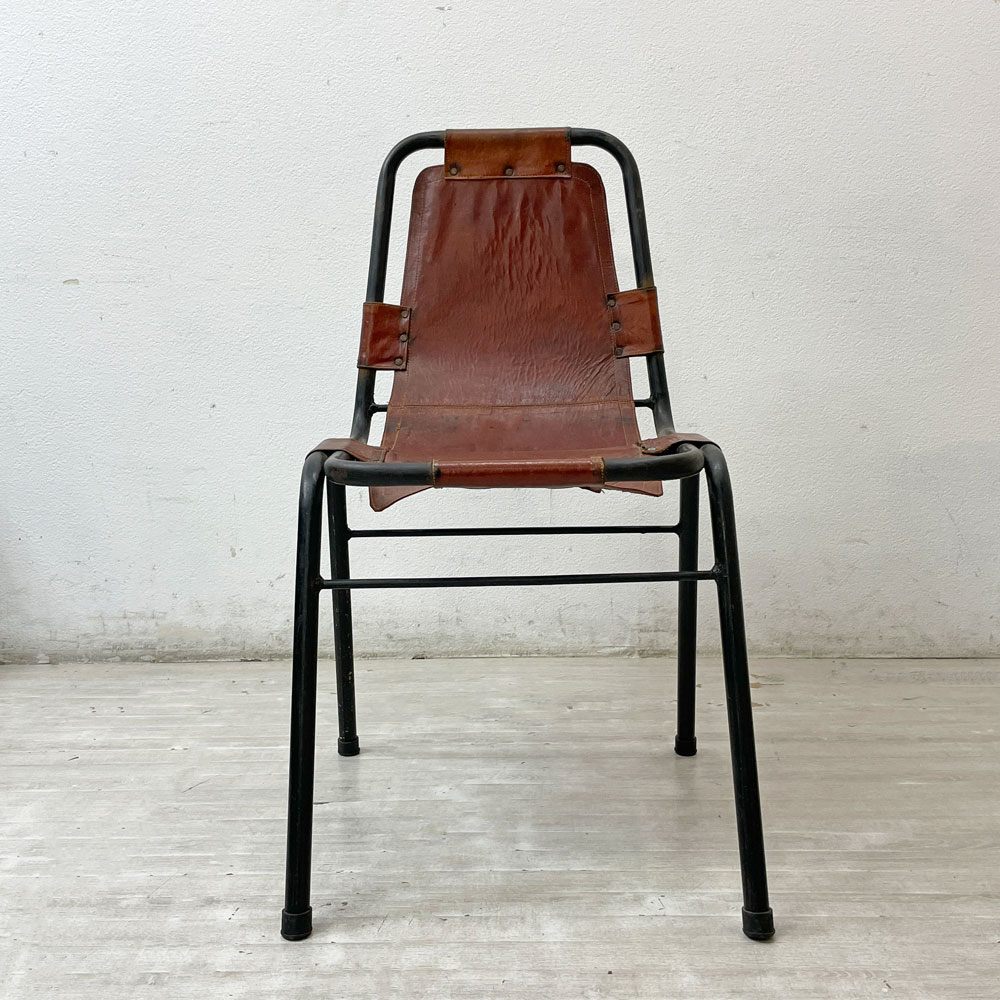 ダル・ヴェラ Dal Vera レザルクチェア Les Arcs Chair ダイニングチェア スタッキングチェア レザー スチール シャルロット・ペリアン イタリア ビンテージ 希少  ●