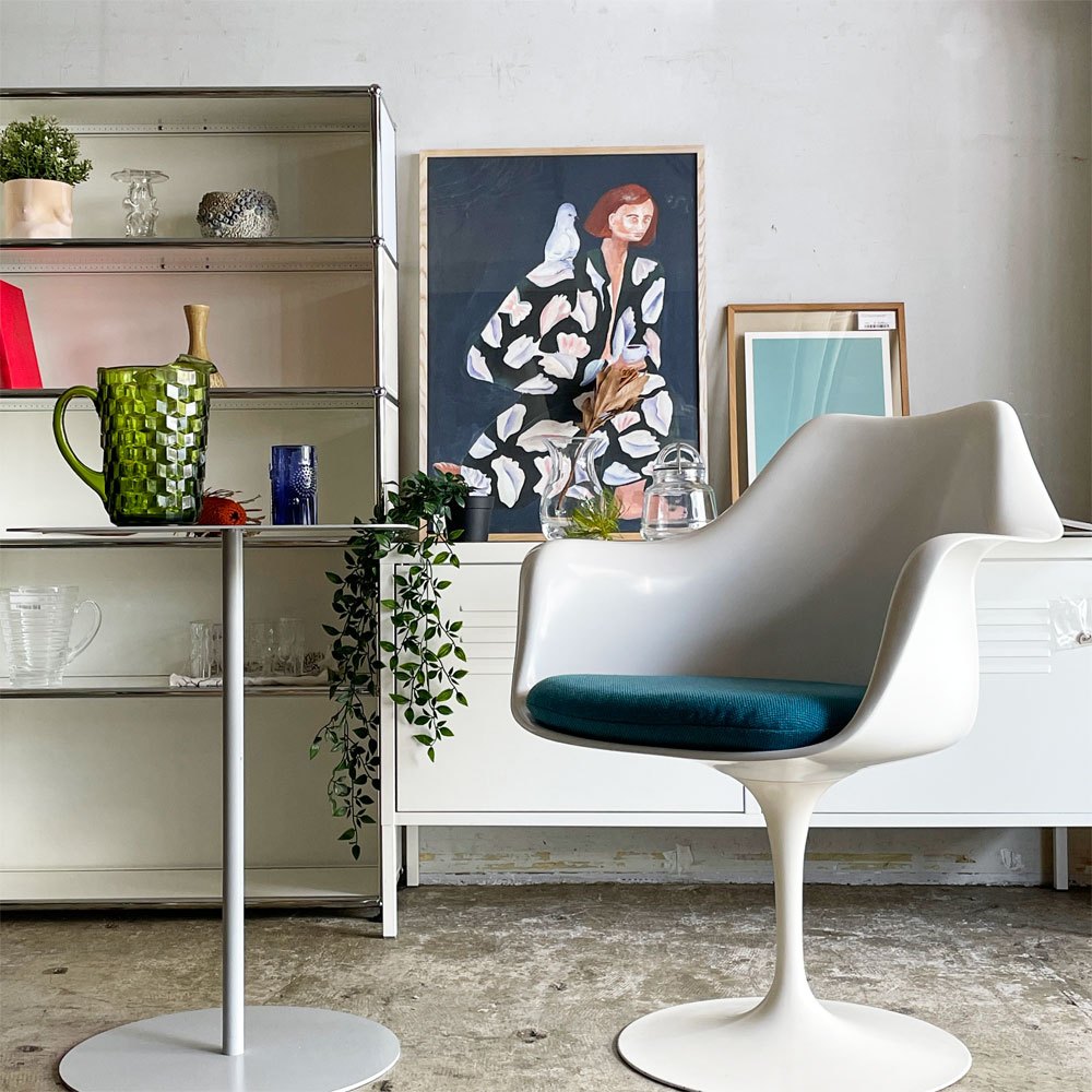ノル ノール Knoll サーリネンコレクション チューリップチェア アームチェア ダイニングチェア ホワイト 座面クッション交換済み エーロ・サーリネン ビンテージ 参考定価￥520,300- ■