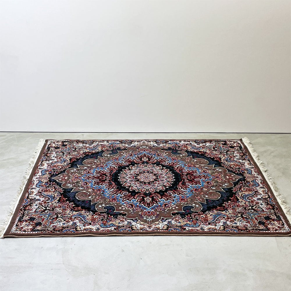 ペルシャ絨毯 カシャーン産 ラグ カーペット 絨毯 205×151cm コットン 綿 手織り アラベスク模様 ●