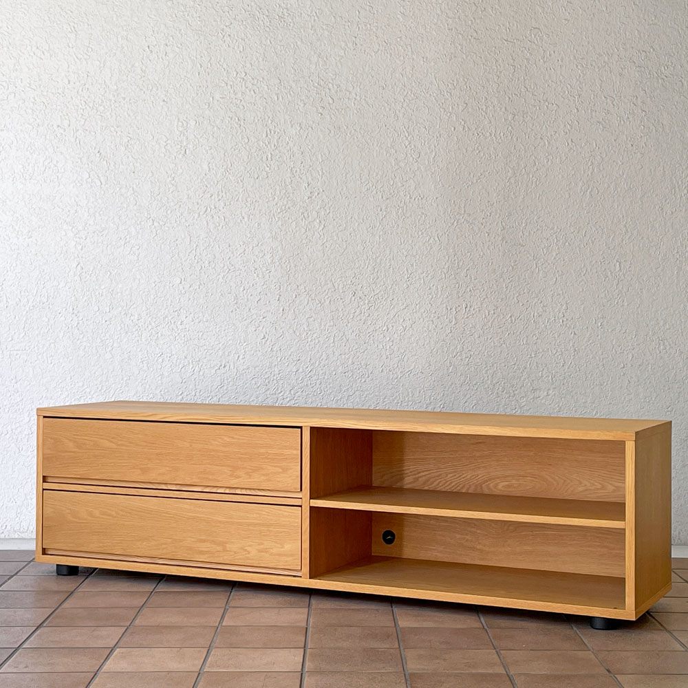 無印良品 MUJI スタッキングキャビネット テレビボード オーク材 W163cm ガラス扉無し 抽斗2杯 ナチュラルモダン ◇
