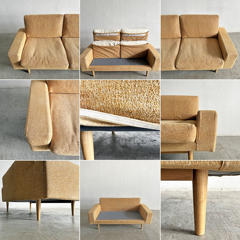 モモナチュラル MOMO Natural パトル PATORU SOFA W CUSHION 2人掛けソファ カバーリングファブリック イエロー系 オーク材脚 W155cm 定価￥117,000-以上 〓