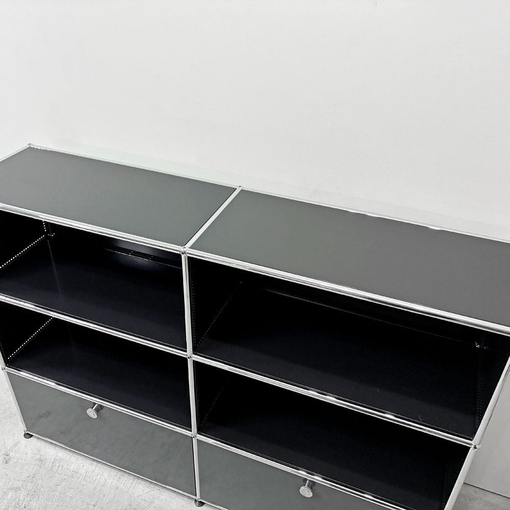 ユーエスエムハラー USM Haller モジュラーファニチャー キャビネット シェルフ  2ハーフドロワー グラファイトブラック & アントラサイト 定価￥427,488- ●