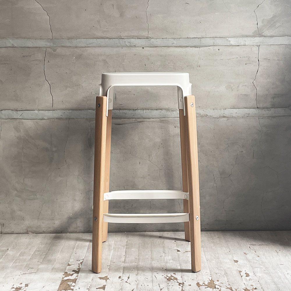 マジス MAGIS スティールウッドスツール Steelwood Stool ハイスツール カウンターチェア ホワイト × ビーチ H68cm ロナン＆エルワン・ブルレック ♪