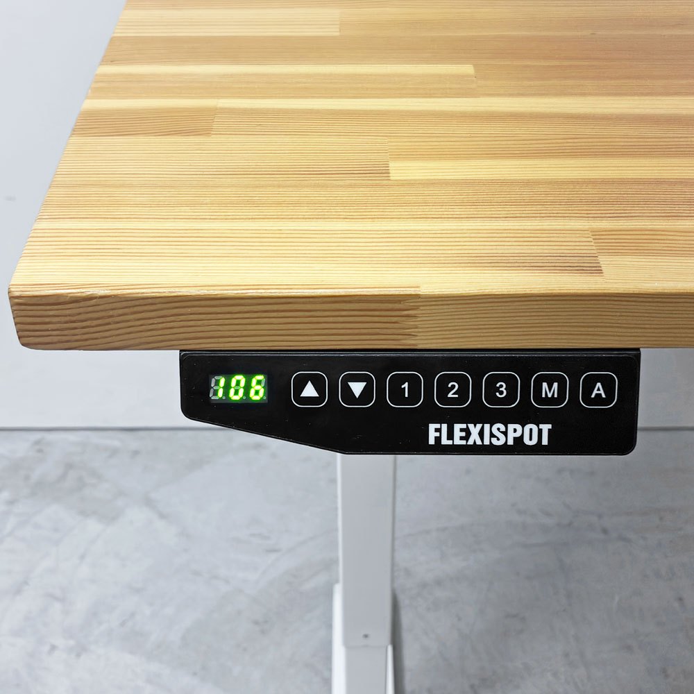 フレキシスポット Flexispot 電動式昇降デスク 110x74cm カウンター 在宅ワーク 無垢集成材天板 ナチュラル×ホワイト ●