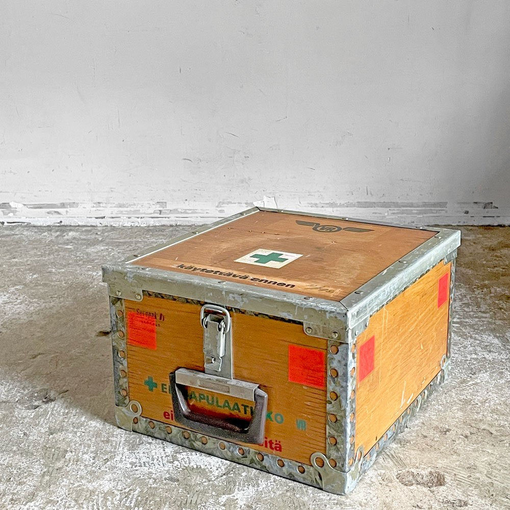 フィンランド ビンテージ 木製救急箱 メディカルボックス ツールボックス 小物入れ 軍物 ミリタリー Savopak Oy VARKAUS 北欧  ■