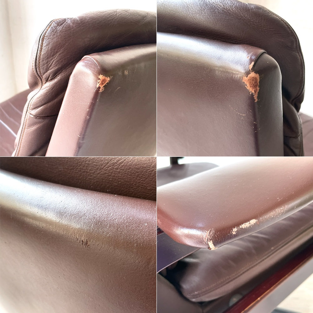シュトレッセル Strassle ビンテージ キングチェア King chair + キングフットスツール King footstool レザー イージーチェア ブラウン スイス ★