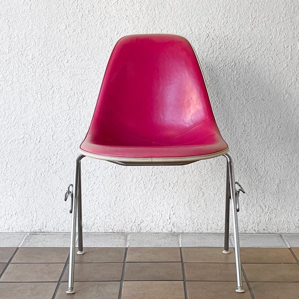 ハーマンミラー Herman Miller サイドシェルチェア サード 3rd ビンテージ PVCレザー FRP製 スタッキングベース イームズ B ◇