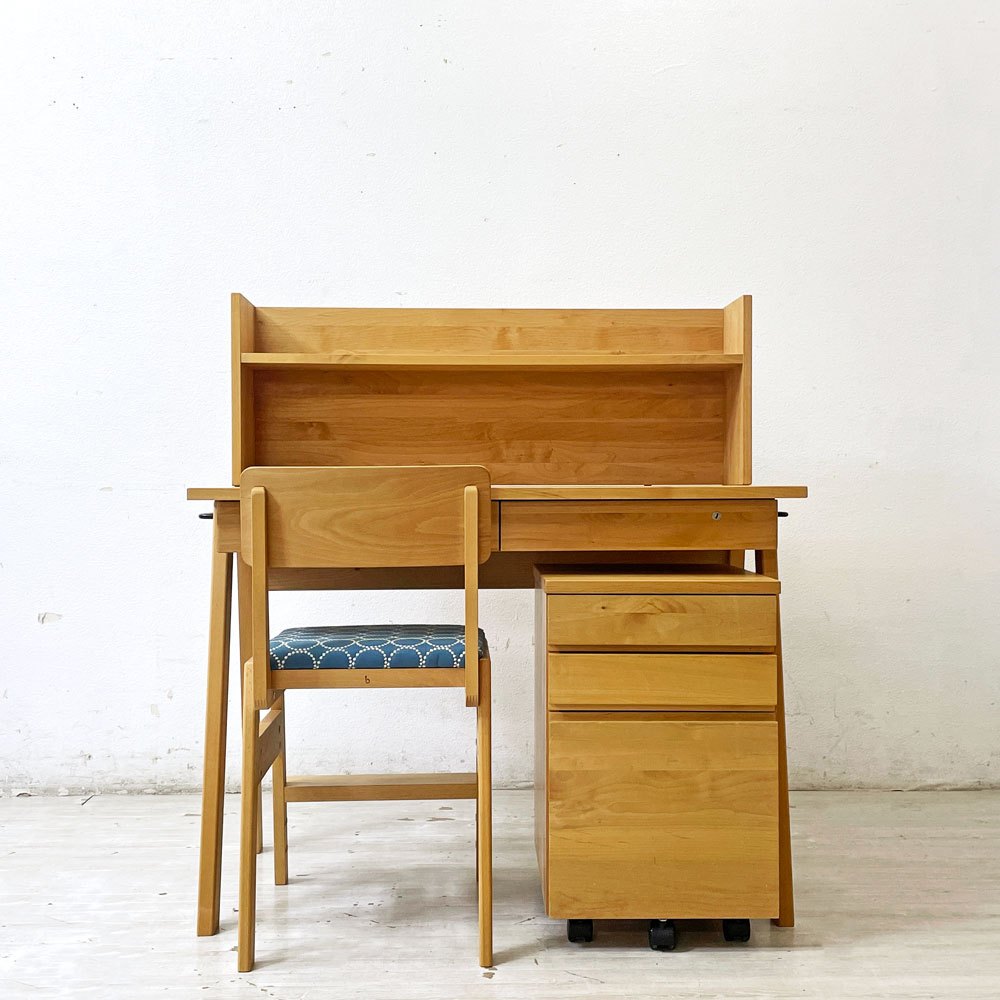 杉工場 こどもビームス デスク＋シェルフ＋チェスト＋チェア 学習机 学習椅子 アルダー材 W102cm ミナペルホネン生地 ランドスケープ監修 ●