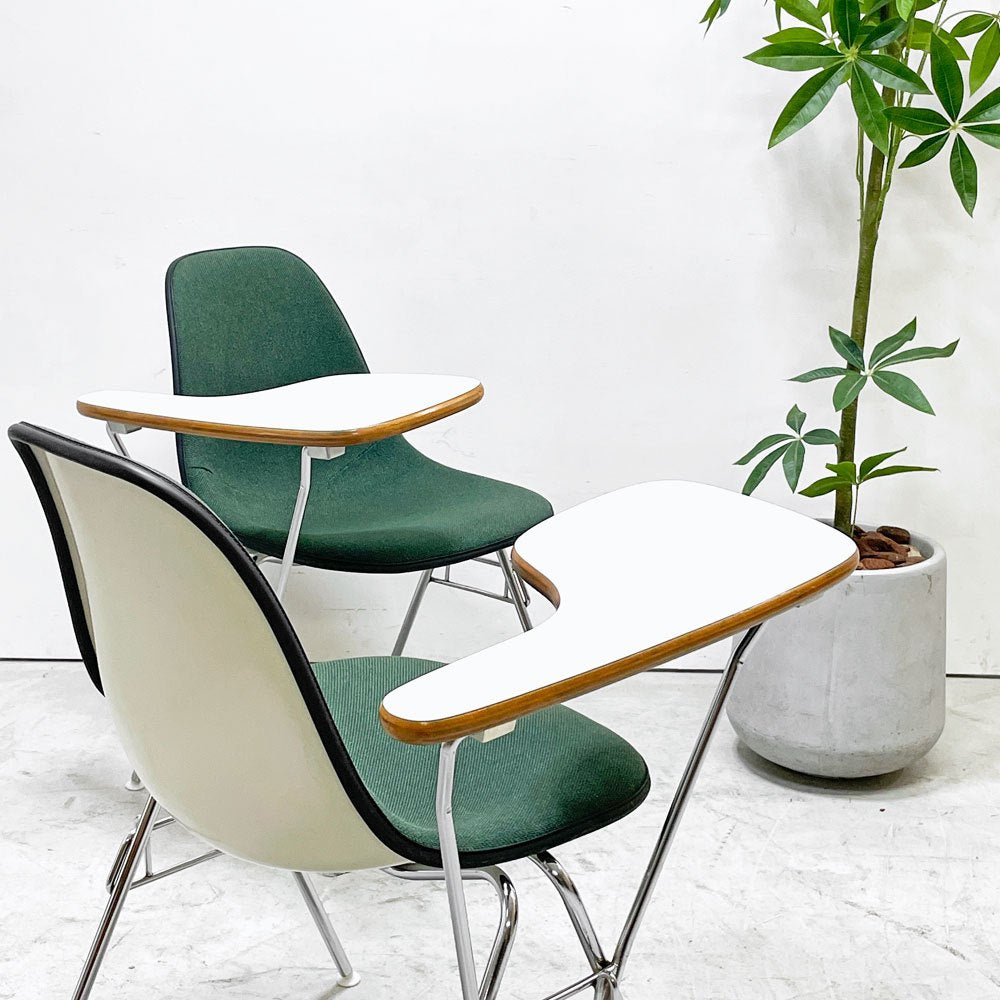 ハーマンミラー Herman Miller サイドシェルチェア セカンド 2nd ビンテージ アプホルスター スクールベース スタッキングベース 肘掛けテーブル付 イームズ ミッドセンチュリー C ●