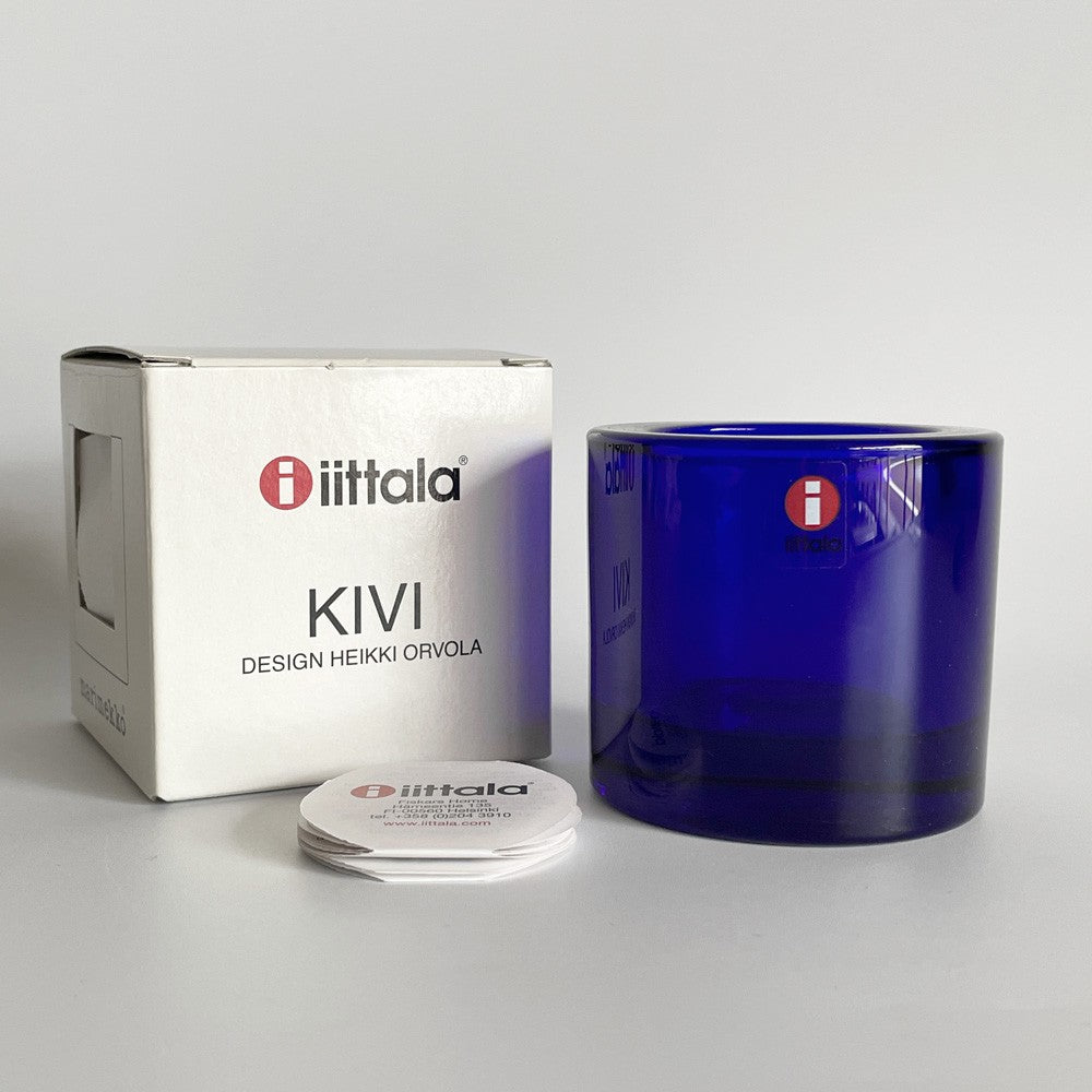 イッタラ iittala マリメッコ marimekko キビ kivi キャンドルホルダー コバルトブルー 60mm ガラス ヘイッキ・オルヴォラ フィンランド 北欧雑貨 箱付 ■