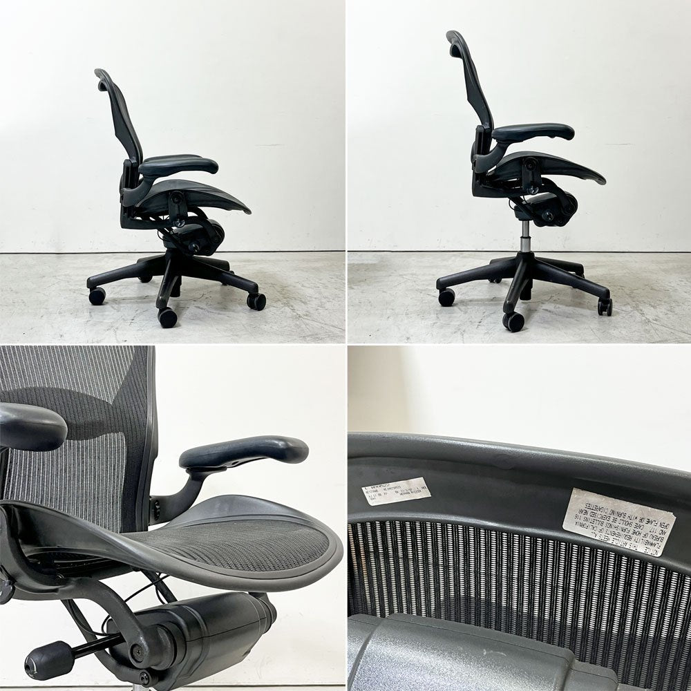 ハーマンミラー Herman Miller アーロンチェア Bサイズ ランバーサポート フル装備 グラファイトベース ビル・スタンフ ＆ ドン・チャドウィック ババナクッション新品●