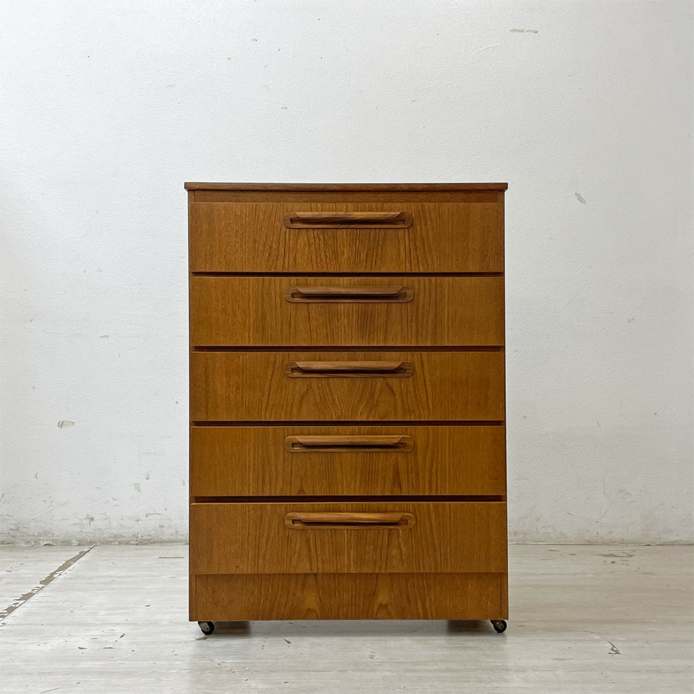 JSサコルファニチャー JS sakol furniture チェスト キャビネット チーク材 5ドロワー 北欧スタイル スコットランド ビンテージ ●