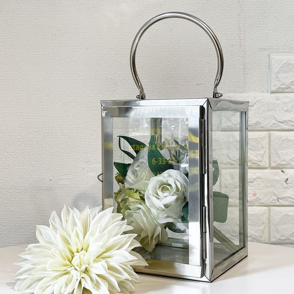 アトリエジュンコ Atelier Junko ガラス×スチール ランタン キャンドルホルダー Ｈ26cm ヨーロピアンクラシカル ◎