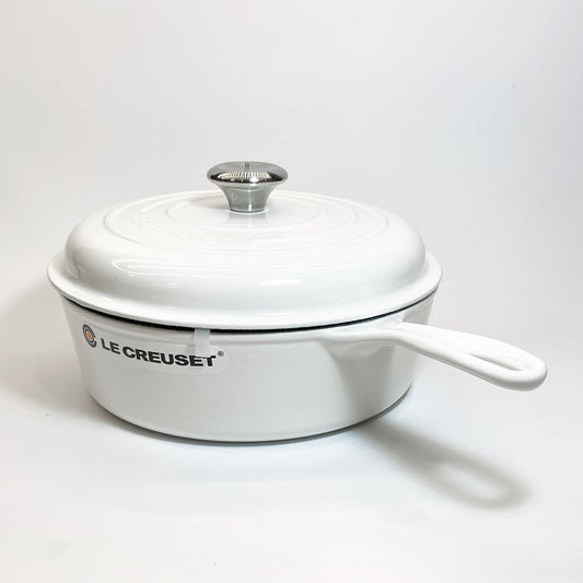 ルクルーゼ LE CREUSET Cassadou カサドゥ 片手鍋 フライパン 26cm エナメル鋳鉄 琺瑯 ホワイト オーブン IH対応 フランス 新品未使用品 ★