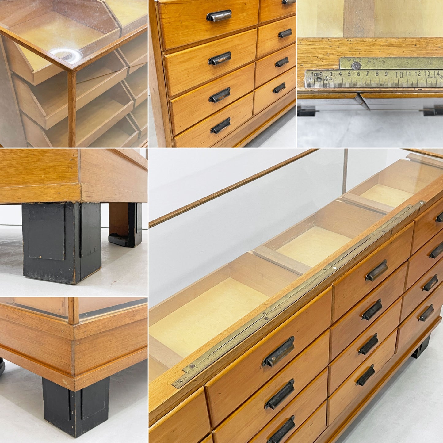 UKビンテージ UK Vintage シャツキャビネット ショーケース オーク材 16ドロワーズ W180cm 店舗什器 英国家具 アンティーク ●