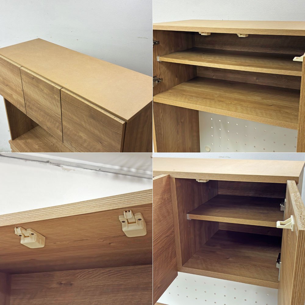 ロウヤ LOWYA キッチンキャビネット Kitchen Cabinet 食器棚 レンジ台 ステンレススライドボード W120cm ナチュラル 定価￥89,990- ●