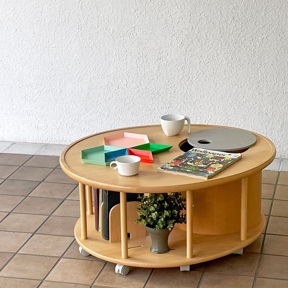 アクタス ACTUS ムーナ MUNA リビングテーブル 小物入れスペース & ブックスタンド キャスター付き ビーチ材 佐々木章行 ◇