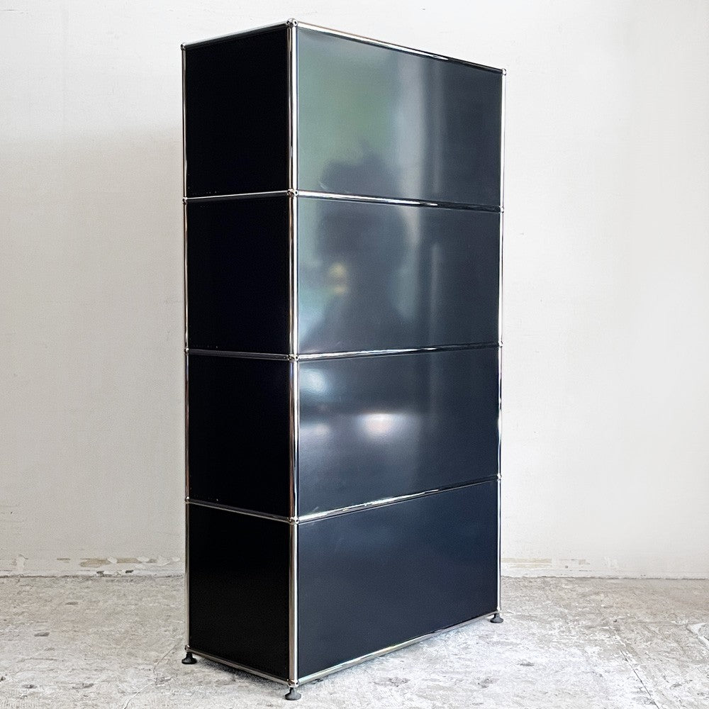 ユーエスエムハラー USM Haller モジュラーファニチャー Modular Furniture 1列4段 キャビネット シェルフ グラファイトブラック 旧型取っ手 スイス ■