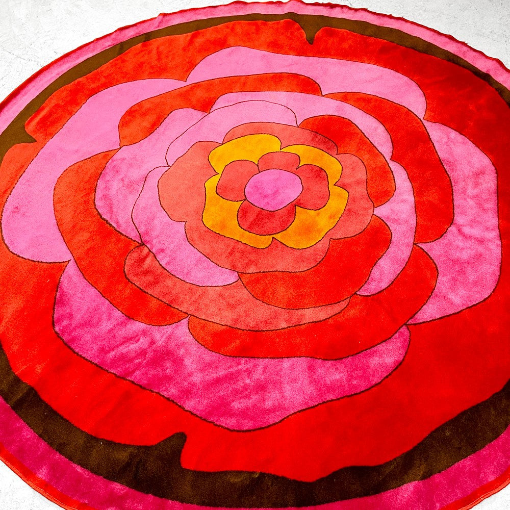 デッソ DESSO ビンテージラグマット Round flower ラウンド  Φ250 バラ フラワー 60～70'S ポップ フランス ●
