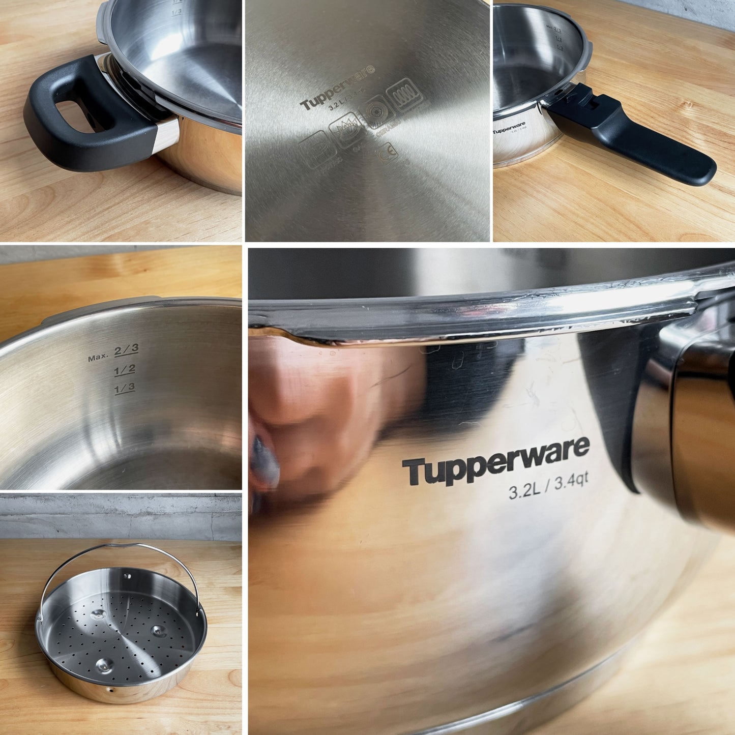 タッパーウェア Tupperware 圧力鍋 プレッシャークッカー Pressure Cooker 3.2L IH対応 すのこ付 ステンレス アメリカ ♪