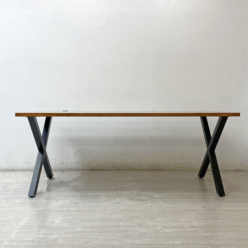 かなでもの KANADEMONO ザ・テーブル THE TABLE デスク ラバーウッド ブラウン W180cm スチール Xラインレッグ ブラック ●