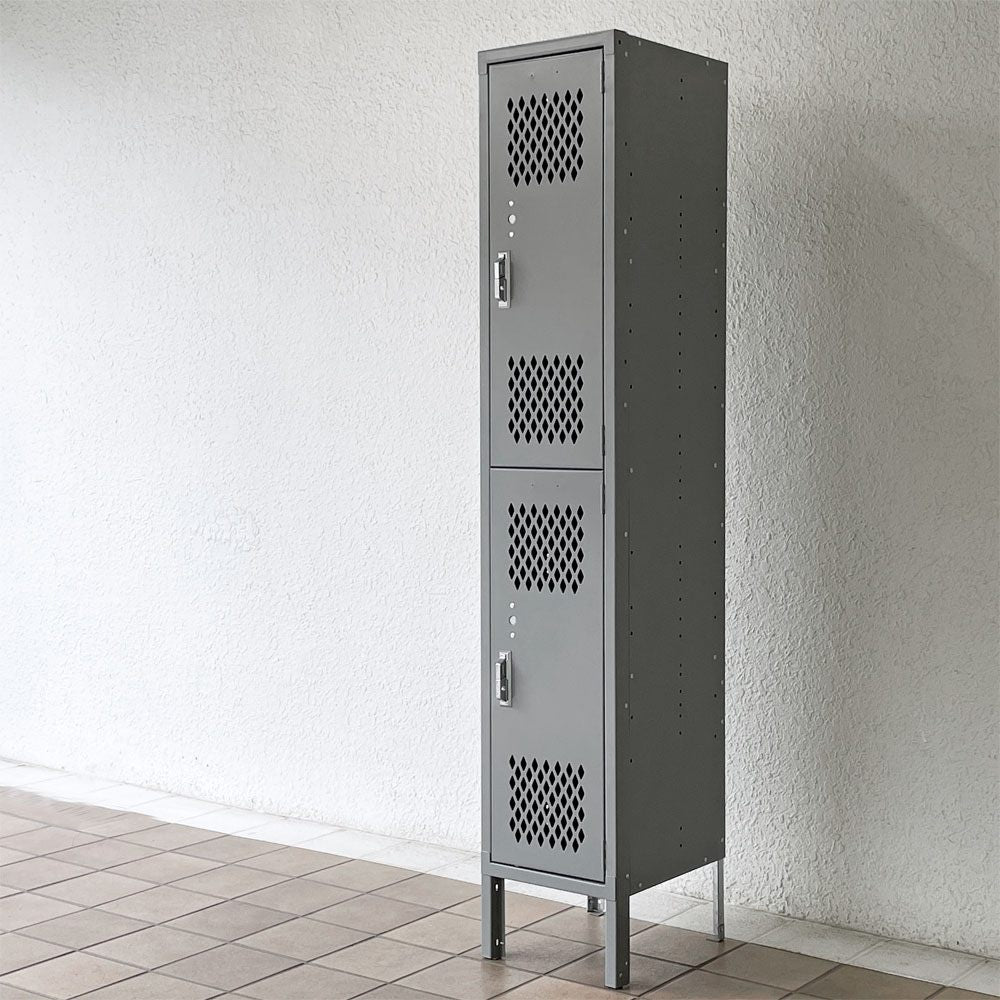 リオン LYON 2段スチールロッカー 2-TIER LOCKER ダイヤカット RECESSED HANDLE グレー dove gray インダストリアル パシフィックファニチャーサービス取扱 ◇