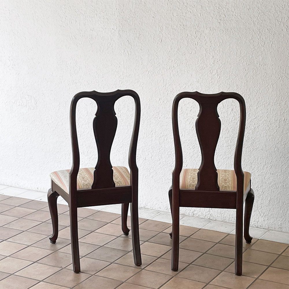 イーセンアーレン ETHAN ALLEN ビンテージ Vintage ダイニングチェア 猫脚 クラシカル クイーンアンスタイル 2脚セット ◇