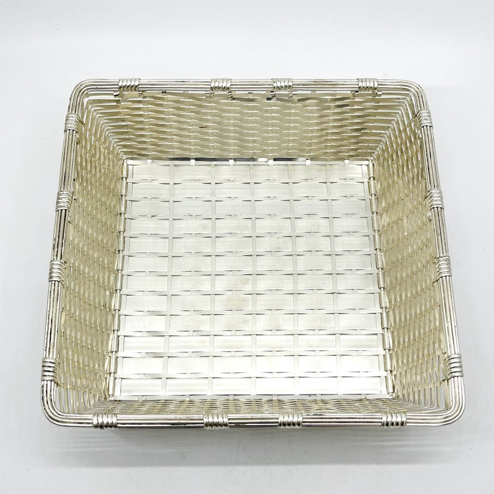クリストフル CHRISTOFLE コレクション ガリア COLLECTION GALLIA ブレッド バスケット Bread Basket スクエア 編み込み シルバー 銀メッキ W23.5cm フランス A ●