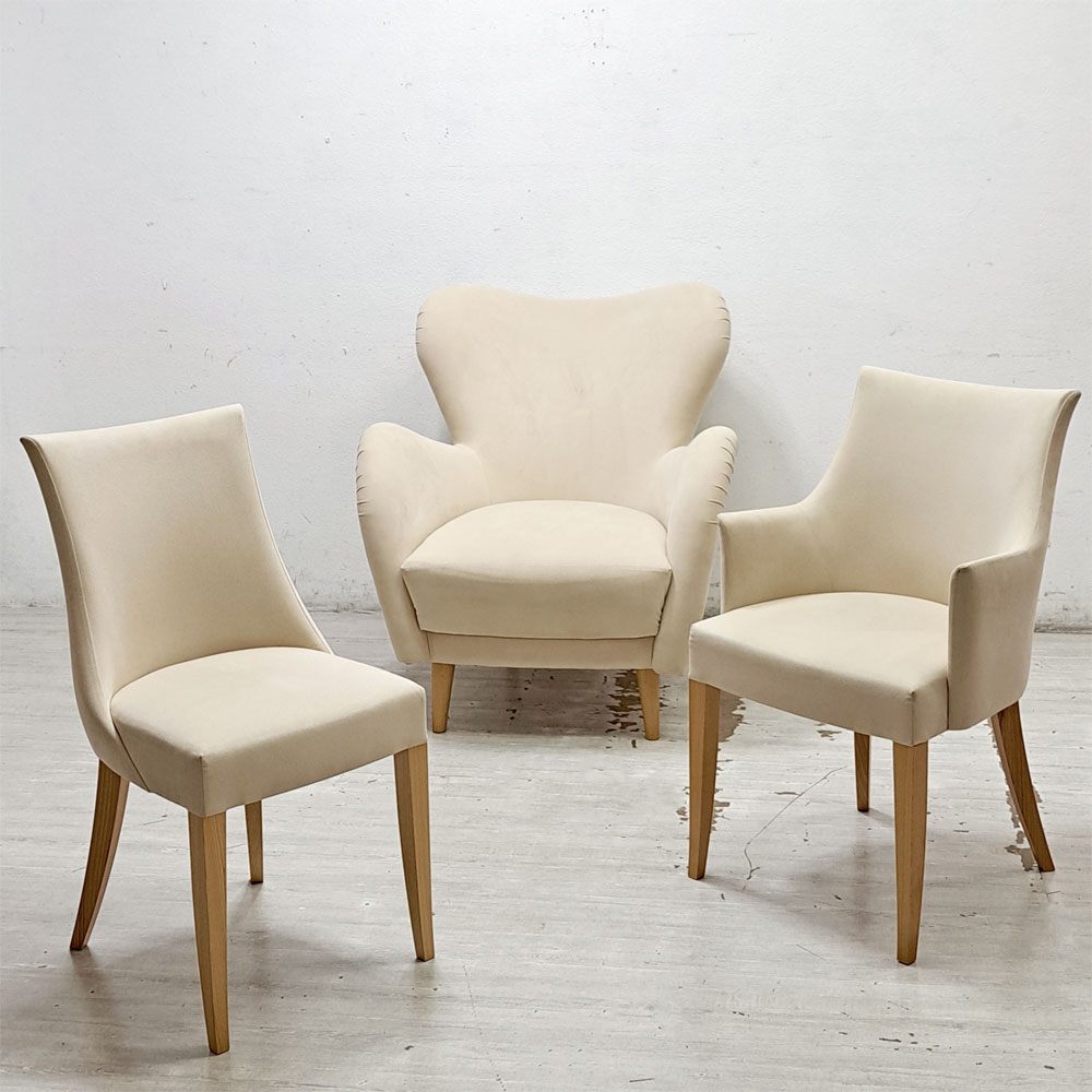 イデー IDEE アミアームチェア AMI ARM CHAIR ダイニングチェア 1pソファ ラムース生地 アイボリー ●