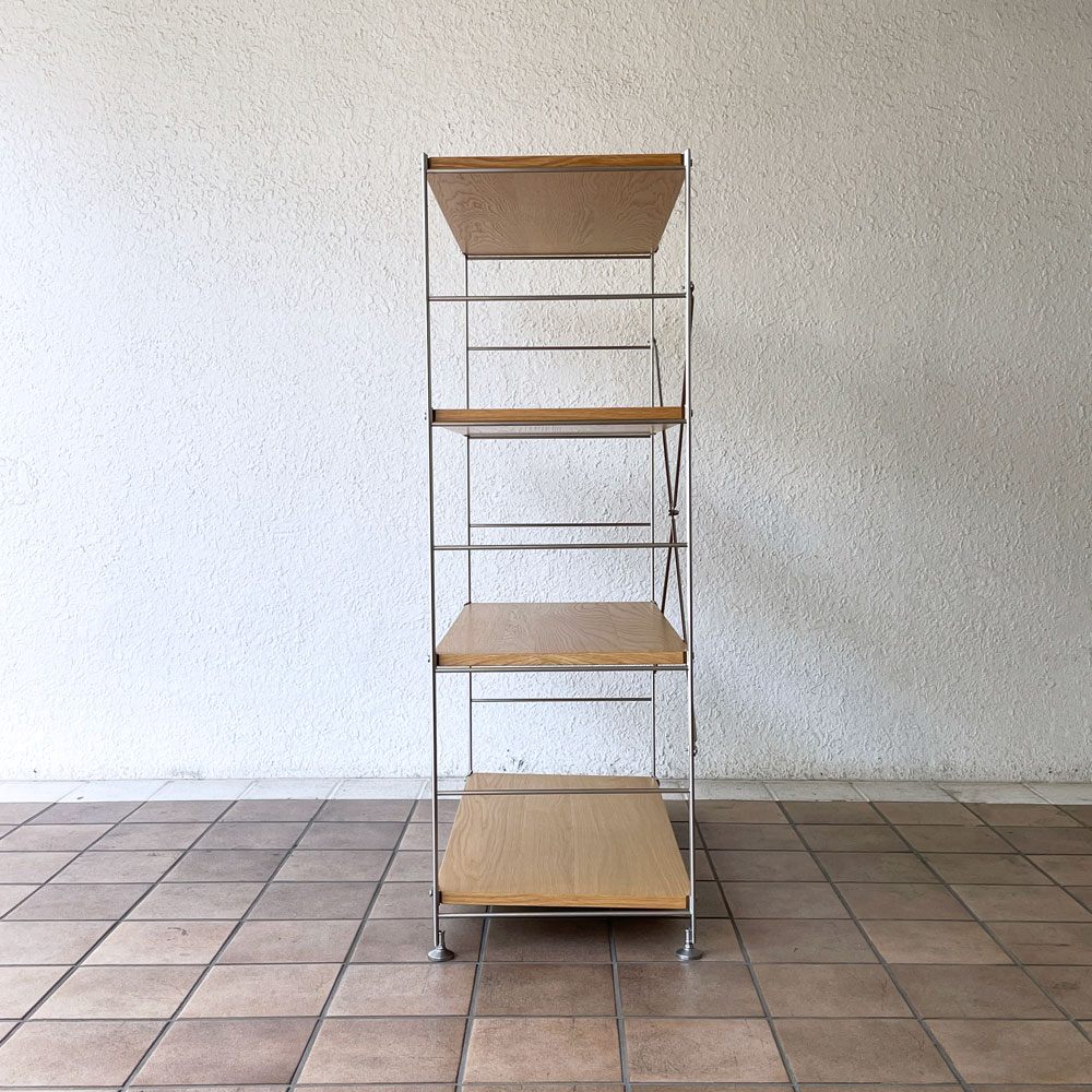 無印良品 MUJI ステンレスユニットシェルフ オーク材 4段 W86xH120cm ナチュラル シンプルデザイン 定価\27,900- ◇