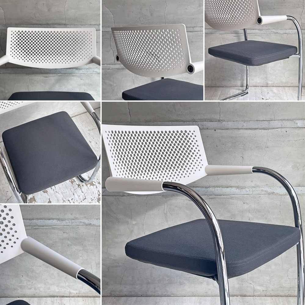 ヴィトラ vitra ビザビ2 Visavis2 アームチェア デスクチェア ホワイト/グレー カンティレバー スタッキング可能 アントニオ・チッテリオ B ♪