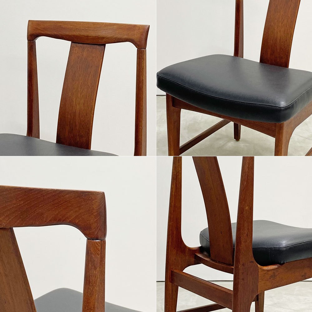 ビンテージ Vintage チーク材 ダイニングチェア サイドチェア PVCレザー ブラック 北欧モダンスタイル B ●