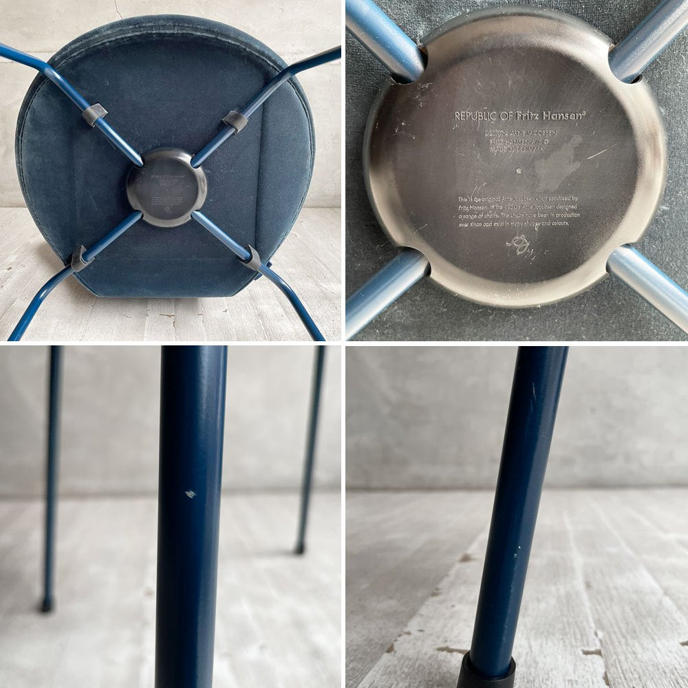 フリッツハンセン Fritz Hansen 3107 セブンチェア フルパティング ベルベット生地 ミッドナイトブルー アルネ・ヤコブセン デンマーク 北欧家具 B ♪