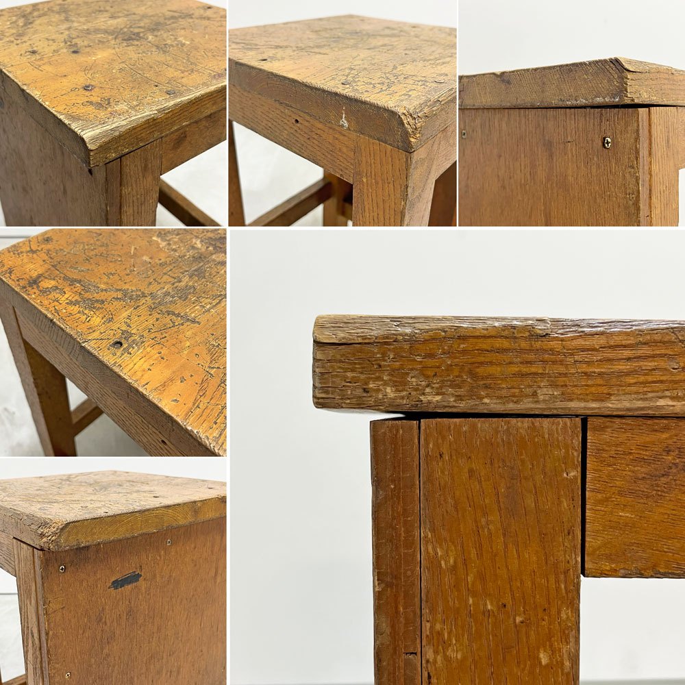 ジャパンビンテージ Japan Vintage スツール 図工椅子 角椅子 花台 ディスプレイスタンド 無垢材 木味 古家具 ●