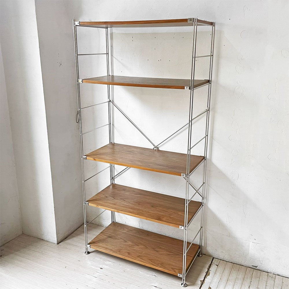 無印良品 MUJI ステンレスユニットシェルフ ウォールナット材 ワイド 大 棚板5枚 W85×H175cm 1列4段 本棚 飾り棚 収納棚 定価36,900円 ★