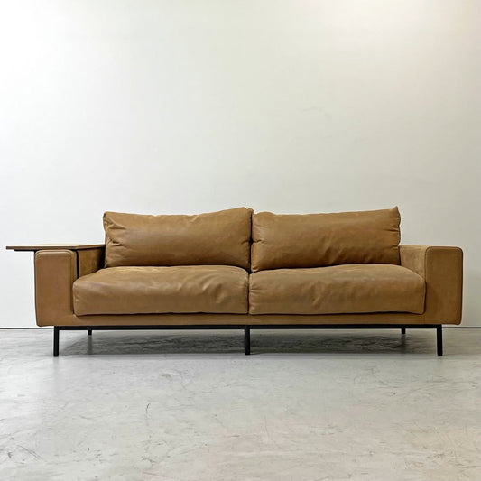 クラッシュゲート CRASH GATE プルート PLUTO 3pソファ 3人掛け レザーテックス張り アームテーブル付 アッシュ材 スチールレッグ ●