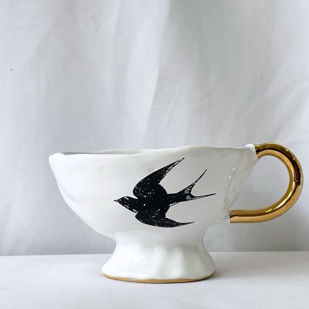 クーンケラミック Kuhn Keramik grande tasse つばめ カフェオレボウル マグカップ フリーカップ 金彩 陶器 ドイツ ◇