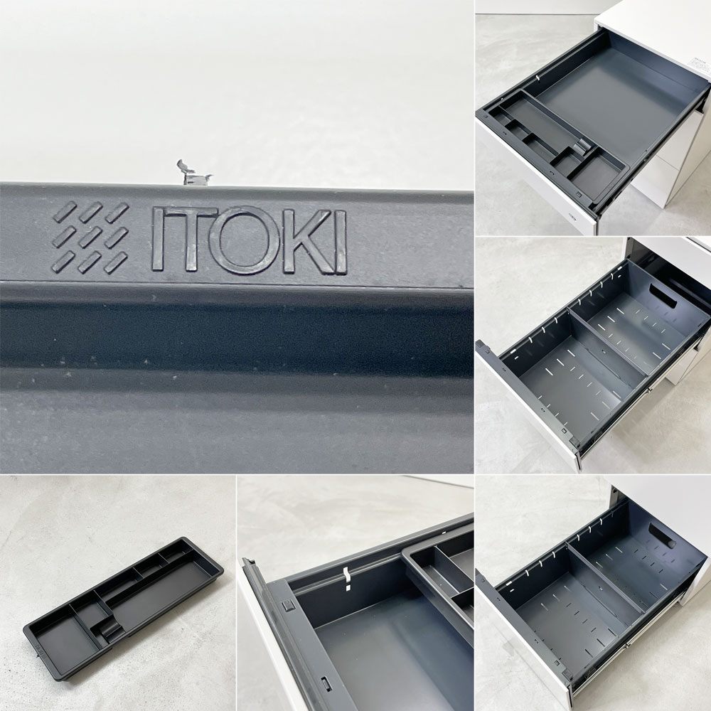 イトーキ ITOKI インステート INSTATE デスクキャビネット デスクワゴン 3段 ホワイト ペントレイ 仕切り板 キャスターロック 鍵付 ●