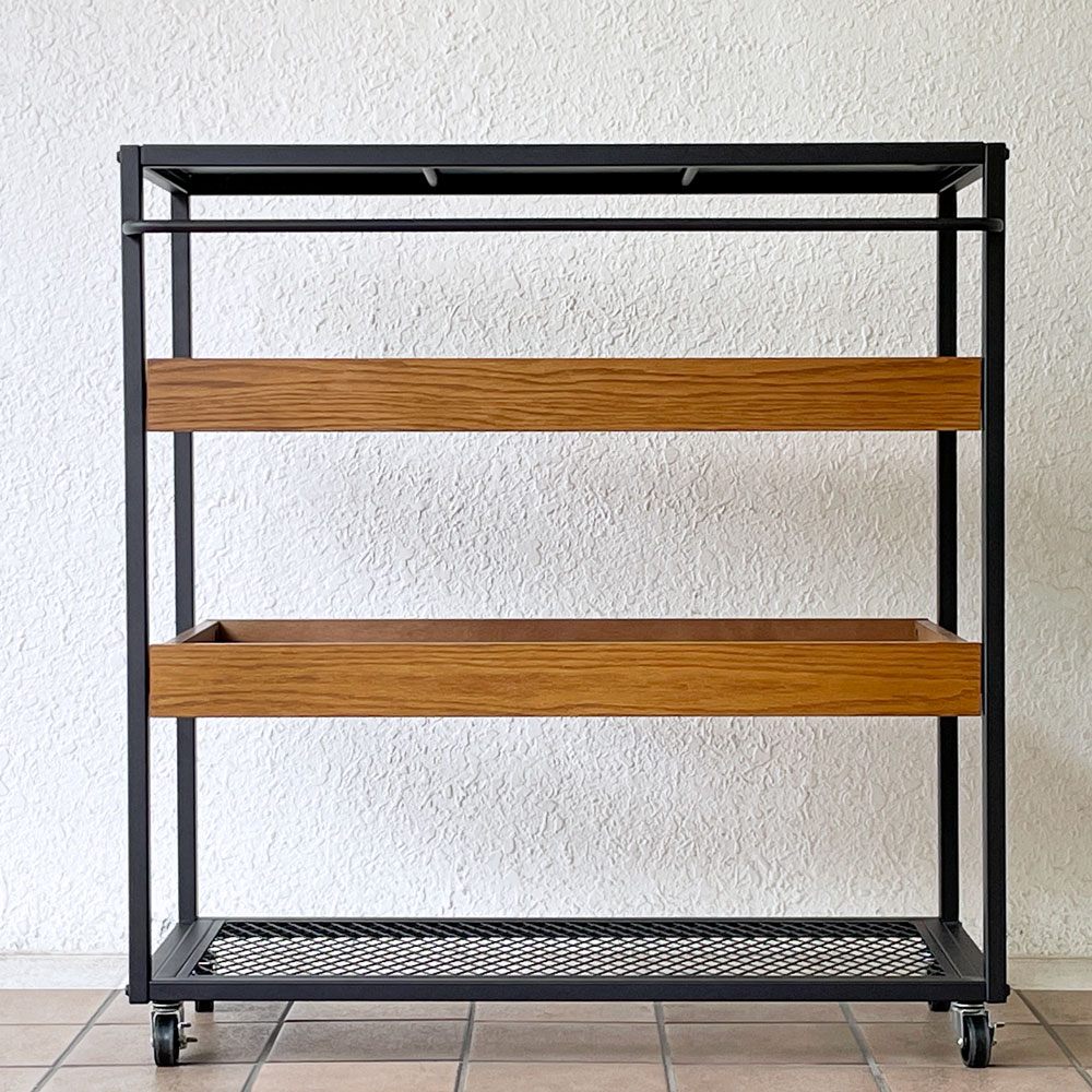 ジャーナルスタンダードファニチャー journal standard Furniture j.s.F サンク ワゴンラック SENS WAGON RACK 4段 スチール オーク材トレイ シェルフ キャスター付 W85cm 工業系 定価￥41,800- ◇