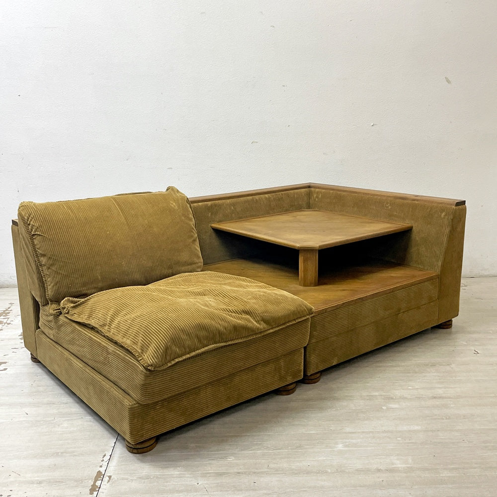 トラックファニチャー TRUCK FURNITURE HNSOFA 1Pソファ 1-SEATER+コーナーテーブル CORNER TABLEセット ナラ材 無垢材 F-21 グリーンコーデュロイ 参考価格約￥734,800- ●