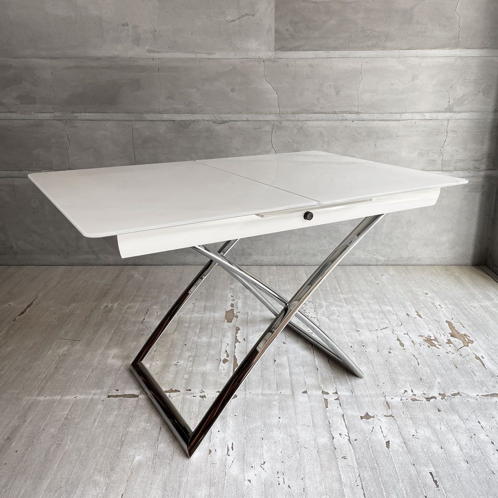 カリガリス Calligaris マジックジェイ Magic-J リフティングテーブル 伸長＆昇降式 ダイニングテーブル コーヒーテーブル ガラストップ エクストラホワイト イタリアモダン 説明書付 ♪