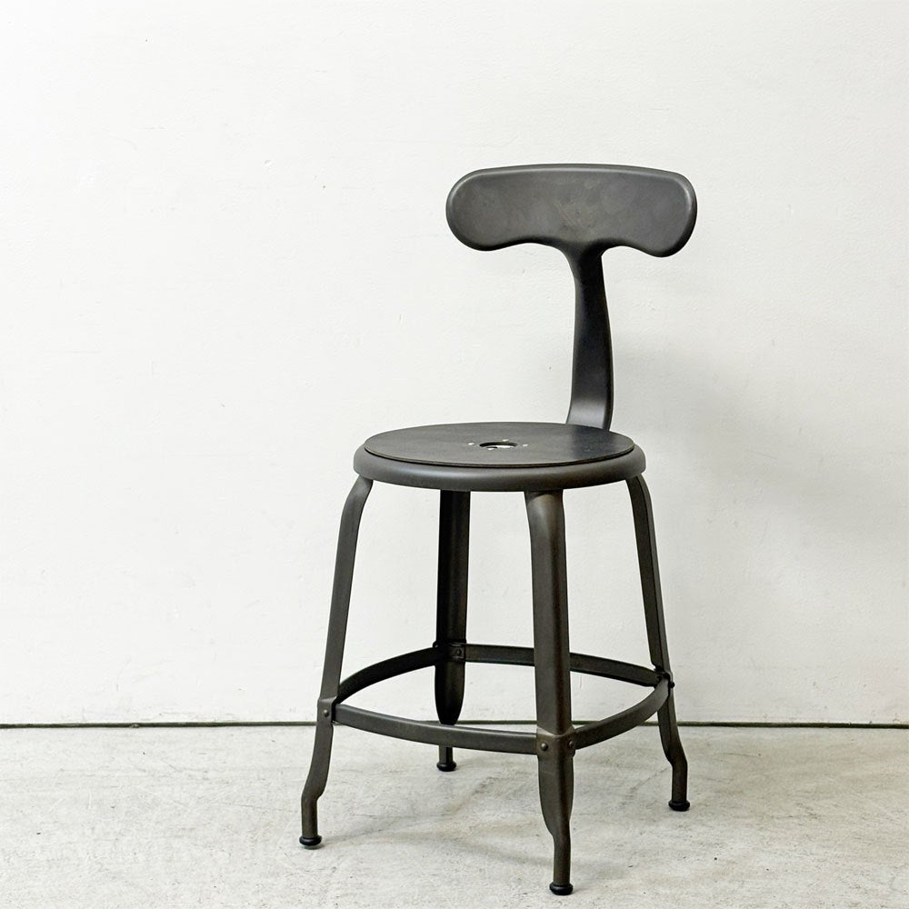 フェールトラヴァイユ FER TRAVAIL ニコルチェア NICOLLE Chair SH45cm ダイニングチェア スチール マットクリア仕上げ 別注モデル レザーパッド付 ブラック インダストリアル フランス ●