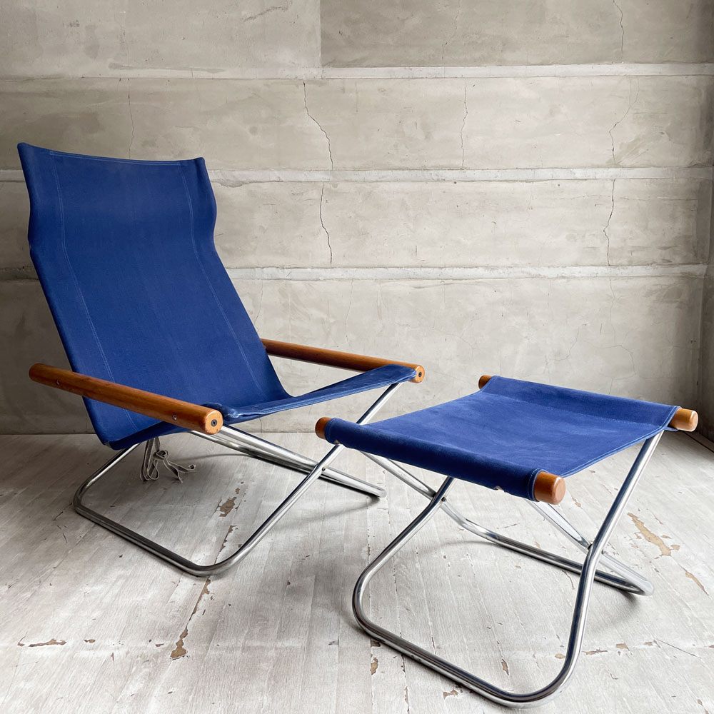 ニーチェア エックス Ny chair X フォールディングチェア オットマン付 ブルー 折り畳みチェア 新居猛 ニーファニチア ♪