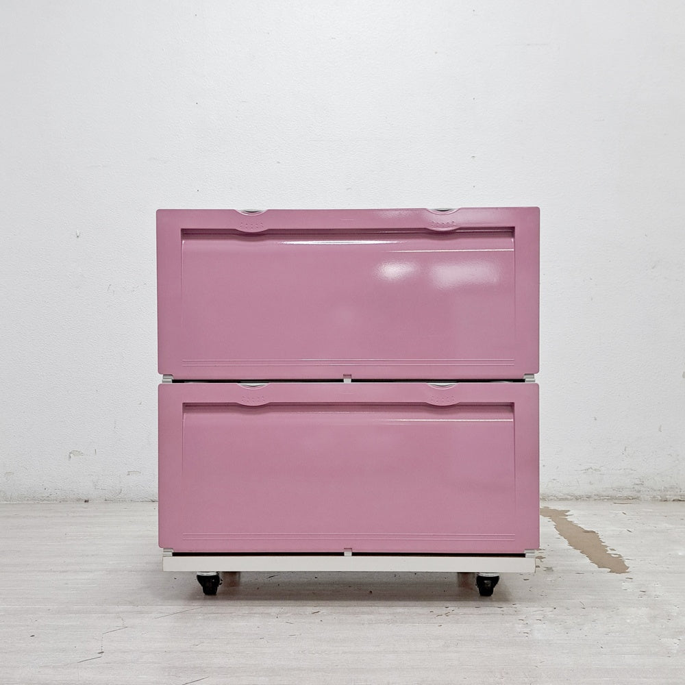 タッパーウェア Tupperware スーパーチェスト ワイド Super chest Wide 引出1段 ピンク 2段セット 専用カート付 ●