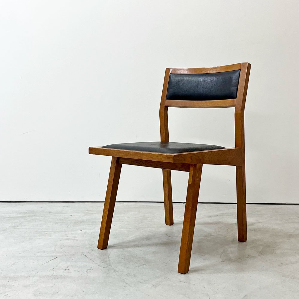 モダンデザイン Modern design ダイニングチェア 木製 合成皮革 ブラックレザーシート レトロ ビンテージスタイル D 現状品 ●
