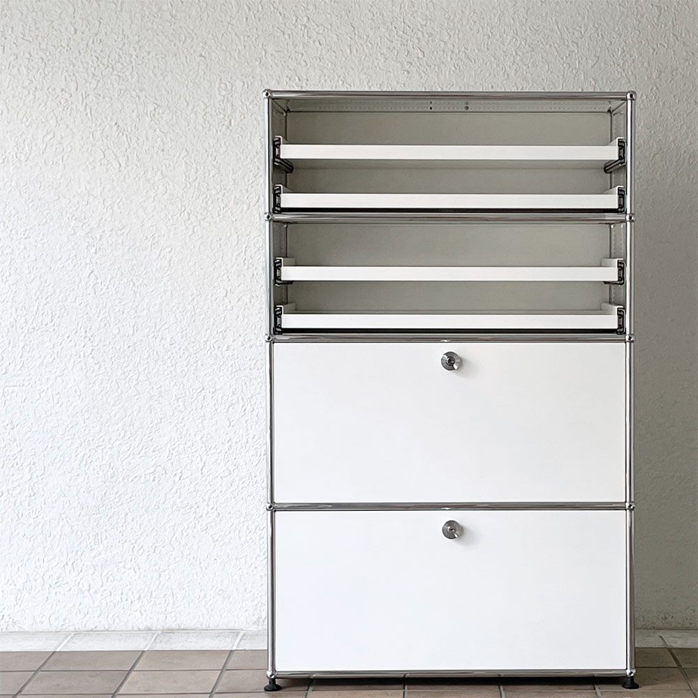 USMハラー USM Haller モジュラーファニチャー キャビネット シェルフ 1列4段 W77cm エクステンションシェルフ×4+ドロップダウン+ドロワー 定価431,595円 ◇