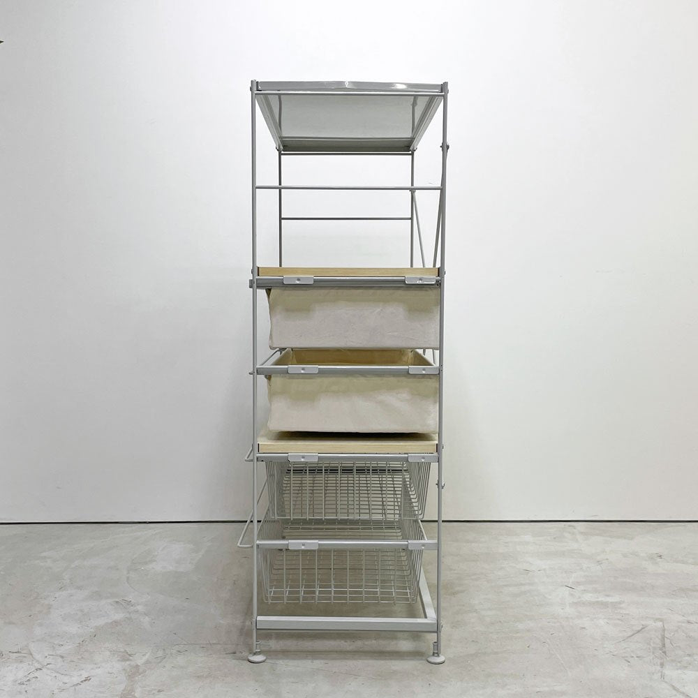 無印良品 MUJI スチールユニットシェルフ 5段 W84 H120㎝ 木製棚板 帆布 ワイヤー バスケット 4杯 ●